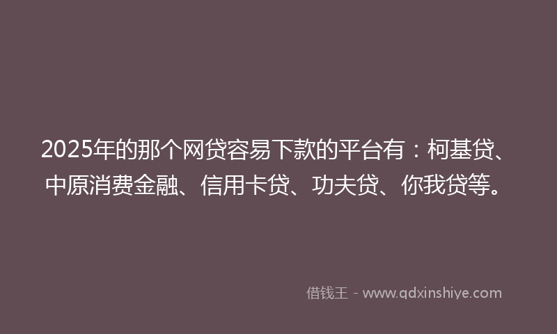 2025年的那个网贷容易下款的平台有：柯基贷、中原消费金融、信用卡贷、功夫贷、你我贷等。