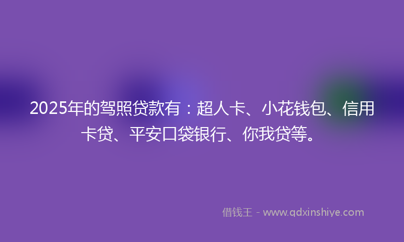 2025年的驾照贷款有：超人卡、小花钱包、信用卡贷、平安口袋银行、你我贷等。