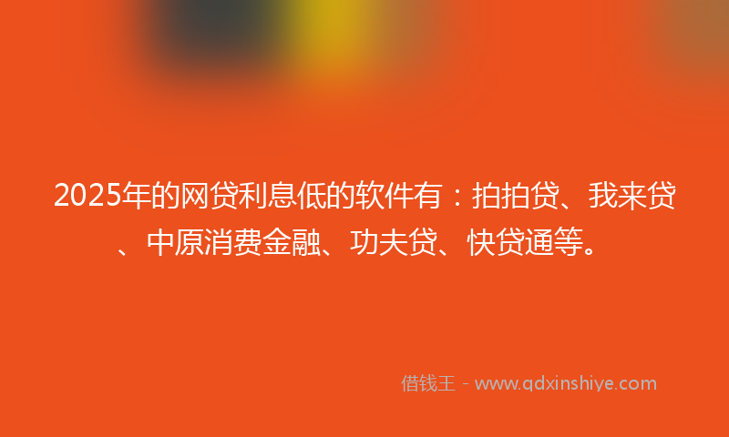 2025年的网贷利息低的软件有：拍拍贷、我来贷、中原消费金融、功夫贷、快贷通等。