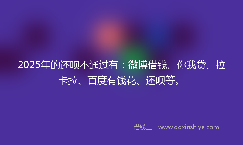 2025年的还呗不通过有：微博借钱、你我贷、拉卡拉、百度有钱花、还呗等。