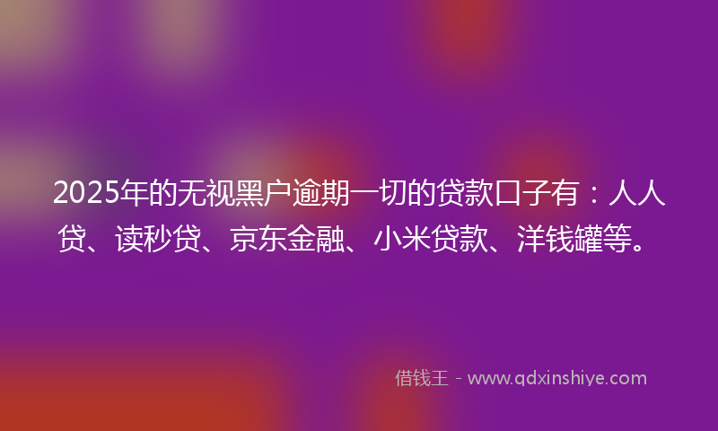 2025年的无视黑户逾期一切的贷款口子有：人人贷、读秒贷、京东金融、小米贷款、洋钱罐等。