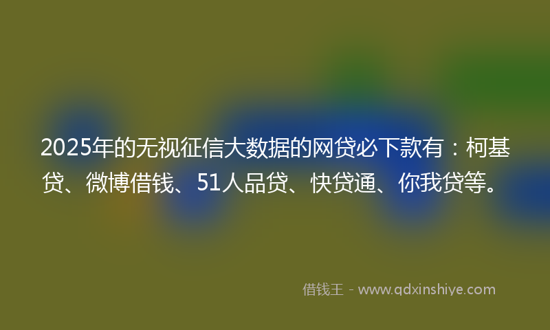 2025年的无视征信大数据的网贷必下款有：柯基贷、微博借钱、51人品贷、快贷通、你我贷等。