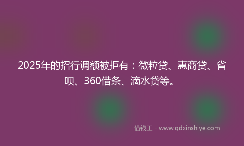 2025年的招行调额被拒有：微粒贷、惠商贷、省呗、360借条、滴水贷等。