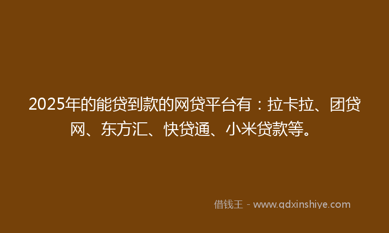 2025年的能贷到款的网贷平台有：拉卡拉、团贷网、东方汇、快贷通、小米贷款等。
