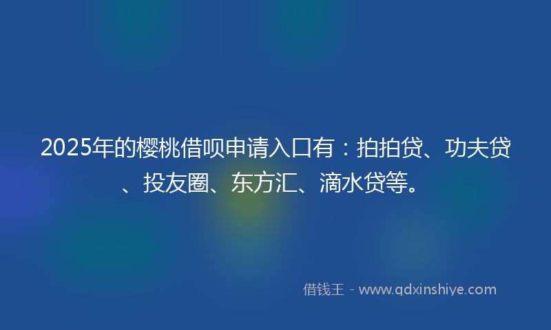 2025年的樱桃借呗申请入口有：拍拍贷、功夫贷、投友圈、东方汇、滴水贷等。