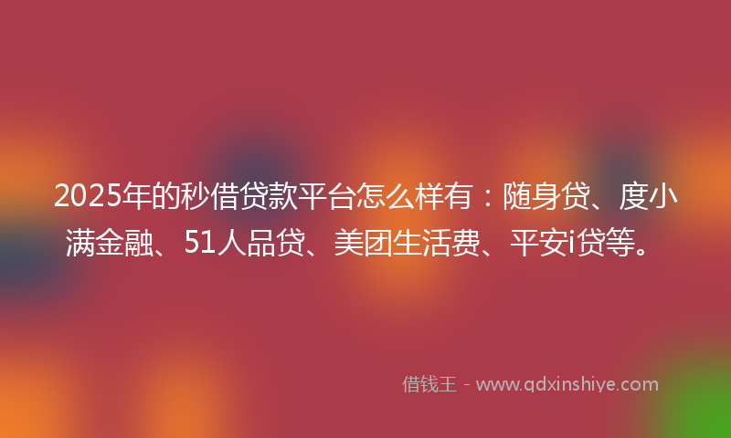 2025年的秒借贷款平台怎么样有：随身贷、度小满金融、51人品贷、美团生活费、平安i贷等。