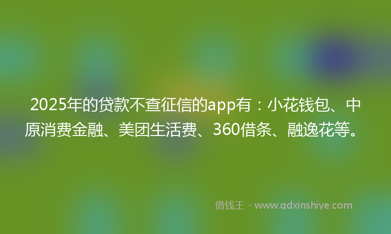 2025年的贷款不查征信的app有：小花钱包、中原消费金融、美团生活费、360借条、融逸花等。