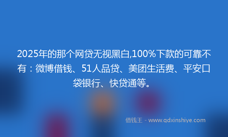 2025年的那个网贷无视黑白,100%下款的可靠不有：微博借钱、51人品贷、美团生活费、平安口袋银行、快贷通等。