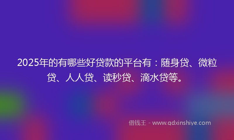 2025年的有哪些好贷款的平台有：随身贷、微粒贷、人人贷、读秒贷、滴水贷等。