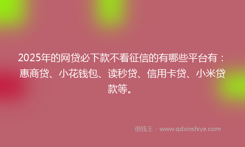 2025年的网贷必下款不看征信的有哪些平台有：惠商贷、小花钱包、读秒贷、信用卡贷、小米贷款等。