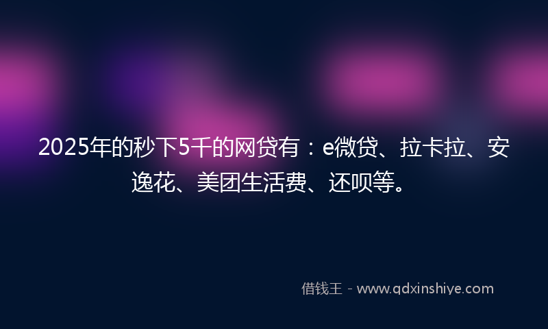 2025年的秒下5千的网贷有：e微贷、拉卡拉、安逸花、美团生活费、还呗等。