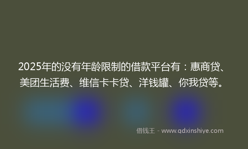 2025年的没有年龄限制的借款平台有：惠商贷、美团生活费、维信卡卡贷、洋钱罐、你我贷等。