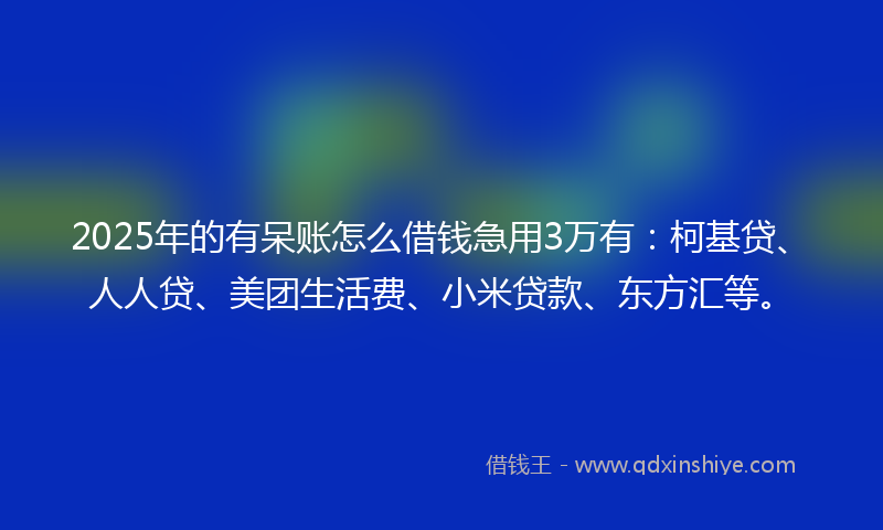 2025年的有呆账怎么借钱急用3万有：柯基贷、人人贷、美团生活费、小米贷款、东方汇等。