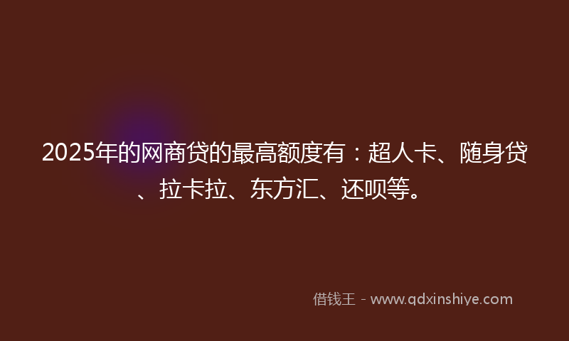 2025年的网商贷的最高额度有：超人卡、随身贷、拉卡拉、东方汇、还呗等。