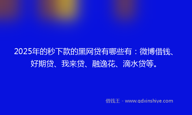2025年的秒下款的黑网贷有哪些有：微博借钱、好期贷、我来贷、融逸花、滴水贷等。