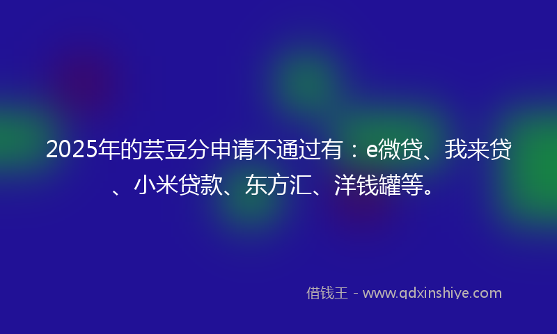2025年的芸豆分申请不通过有：e微贷、我来贷、小米贷款、东方汇、洋钱罐等。