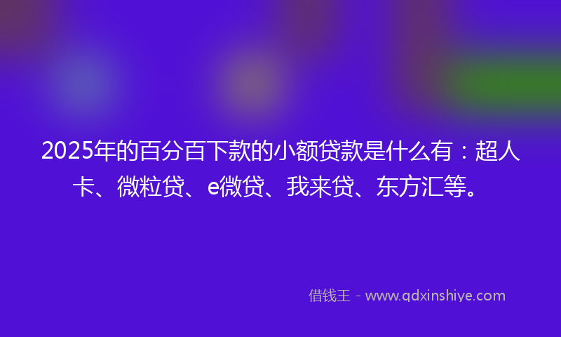 2025年的百分百下款的小额贷款是什么有：超人卡、微粒贷、e微贷、我来贷、东方汇等。