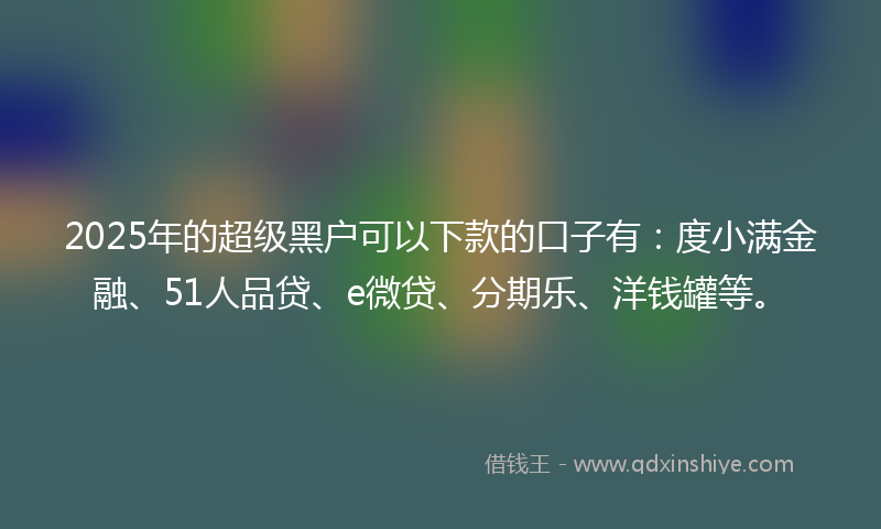 2025年的超级黑户可以下款的口子有：度小满金融、51人品贷、e微贷、分期乐、洋钱罐等。