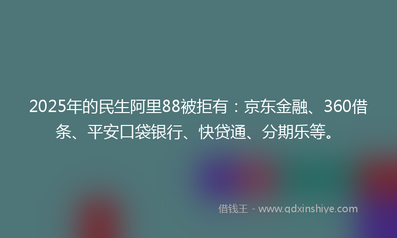 2025年的民生阿里88被拒有：京东金融、360借条、平安口袋银行、快贷通、分期乐等。