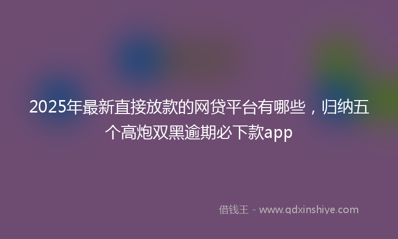 2025年最新直接放款的网贷平台有哪些，归纳五个高炮双黑逾期必下款app