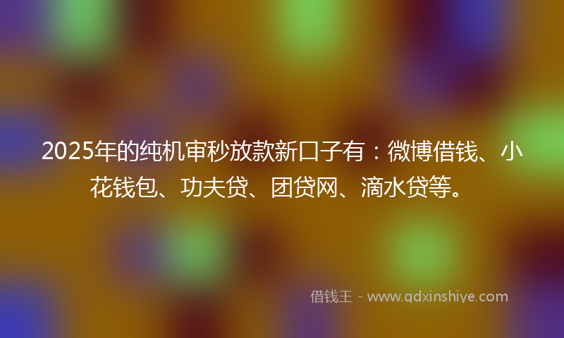 2025年的纯机审秒放款新口子有：微博借钱、小花钱包、功夫贷、团贷网、滴水贷等。