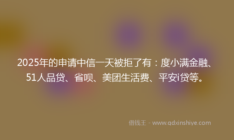 2025年的申请中信一天被拒了有：度小满金融、51人品贷、省呗、美团生活费、平安i贷等。