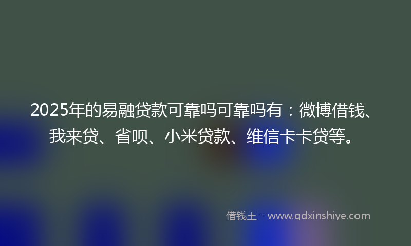 2025年的易融贷款可靠吗可靠吗有：微博借钱、我来贷、省呗、小米贷款、维信卡卡贷等。