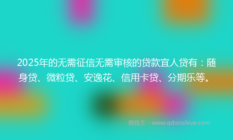 2025年的无需征信无需审核的贷款宜人贷有：随身贷、微粒贷、安逸花、信用卡贷、分期乐等。
