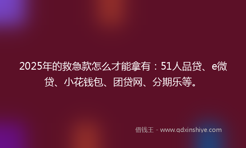 2025年的救急款怎么才能拿有：51人品贷、e微贷、小花钱包、团贷网、分期乐等。