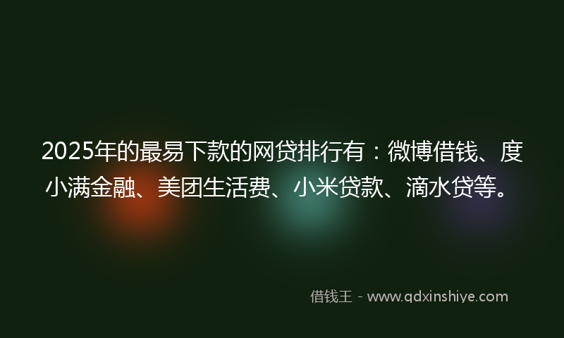 2025年的最易下款的网贷排行有：微博借钱、度小满金融、美团生活费、小米贷款、滴水贷等。