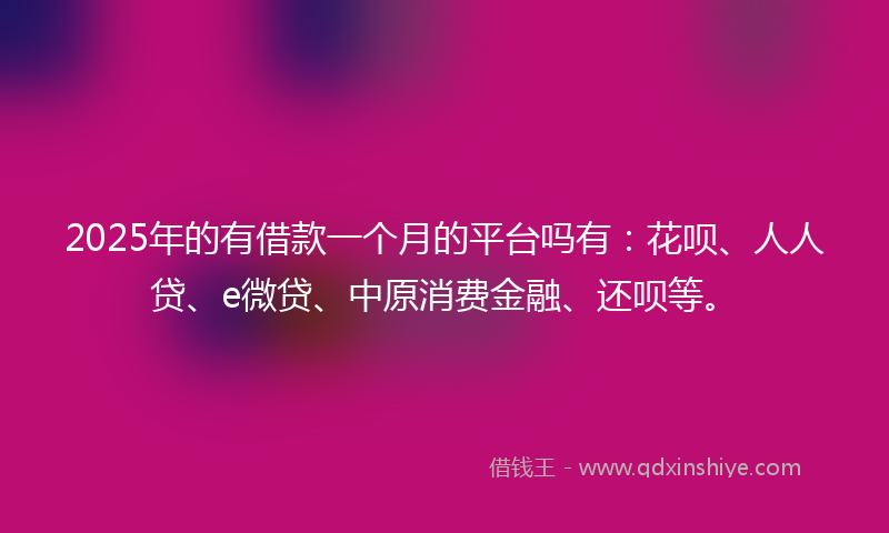 2025年的有借款一个月的平台吗有：花呗、人人贷、e微贷、中原消费金融、还呗等。