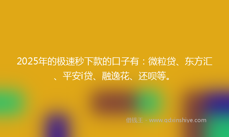 2025年的极速秒下款的口子有：微粒贷、东方汇、平安i贷、融逸花、还呗等。