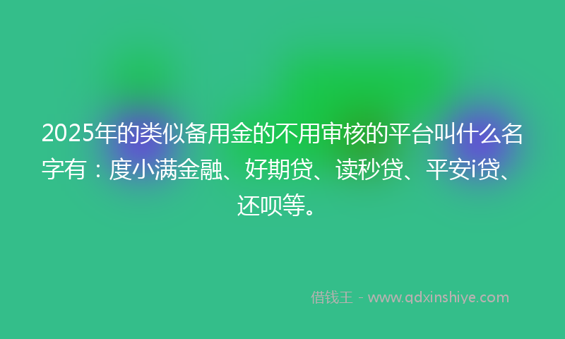 2025年的类似备用金的不用审核的平台叫什么名字有：度小满金融、好期贷、读秒贷、平安i贷、还呗等。