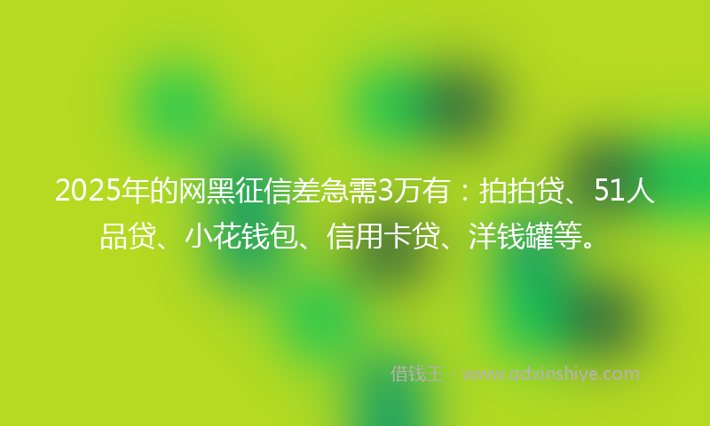 2025年的网黑征信差急需3万有：拍拍贷、51人品贷、小花钱包、信用卡贷、洋钱罐等。