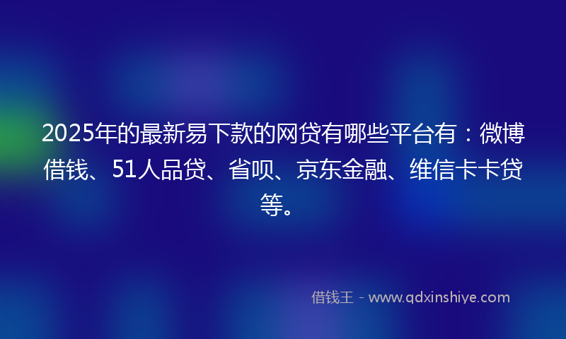 2025年的最新易下款的网贷有哪些平台有：微博借钱、51人品贷、省呗、京东金融、维信卡卡贷等。