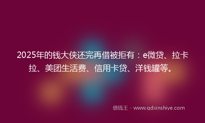 2025年的钱大侠还完再借被拒有：e微贷、拉卡拉、美团生活费、信用卡贷、洋钱罐等。
