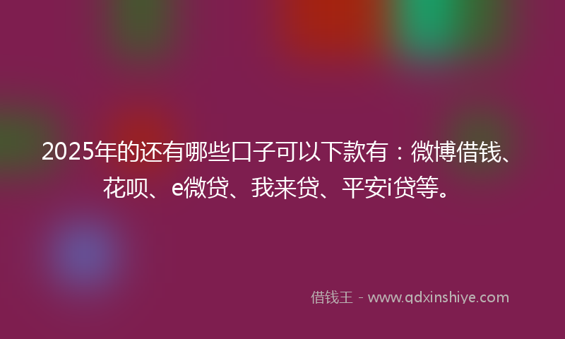 2025年的还有哪些口子可以下款有：微博借钱、花呗、e微贷、我来贷、平安i贷等。