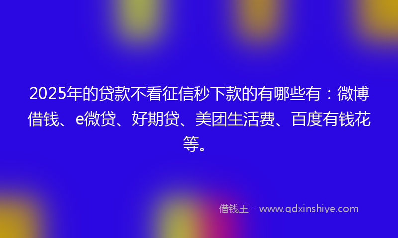2025年的贷款不看征信秒下款的有哪些有：微博借钱、e微贷、好期贷、美团生活费、百度有钱花等。