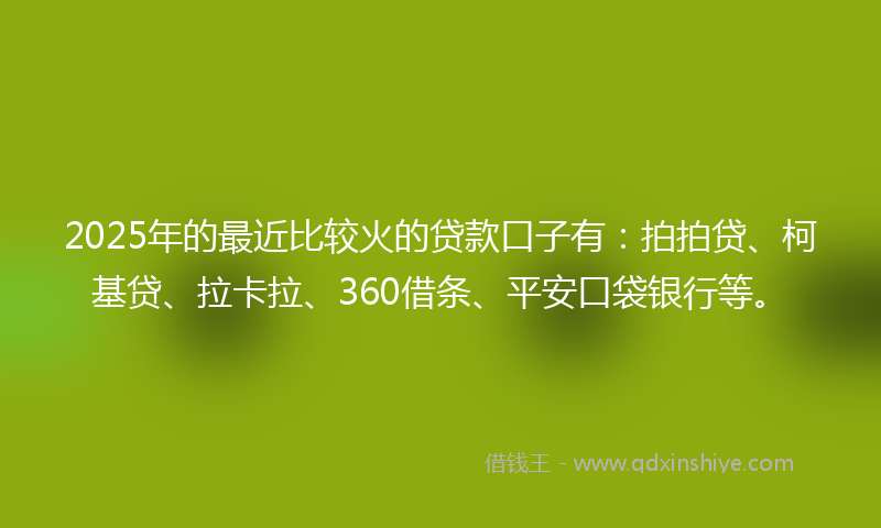 2025年的最近比较火的贷款口子有：拍拍贷、柯基贷、拉卡拉、360借条、平安口袋银行等。