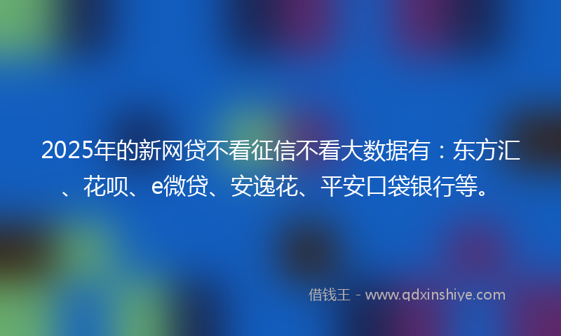 2025年的新网贷不看征信不看大数据有：东方汇、花呗、e微贷、安逸花、平安口袋银行等。