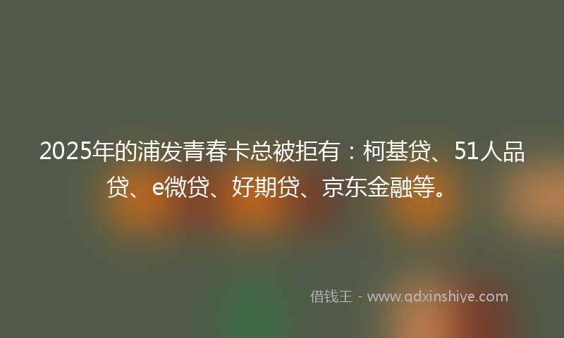 2025年的浦发青春卡总被拒有：柯基贷、51人品贷、e微贷、好期贷、京东金融等。