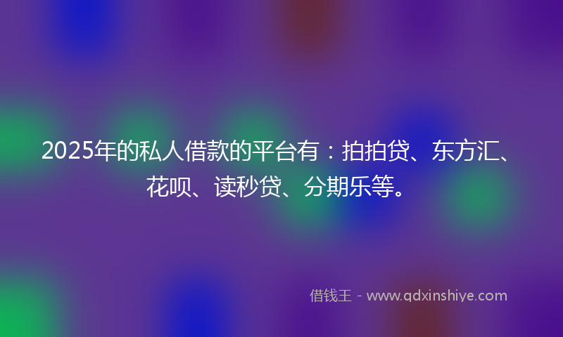 2025年的私人借款的平台有：拍拍贷、东方汇、花呗、读秒贷、分期乐等。