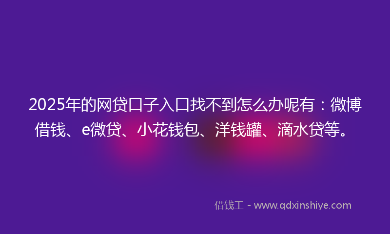 2025年的网贷口子入口找不到怎么办呢有：微博借钱、e微贷、小花钱包、洋钱罐、滴水贷等。