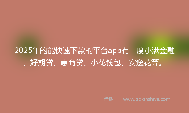 2025年的能快速下款的平台app有：度小满金融、好期贷、惠商贷、小花钱包、安逸花等。