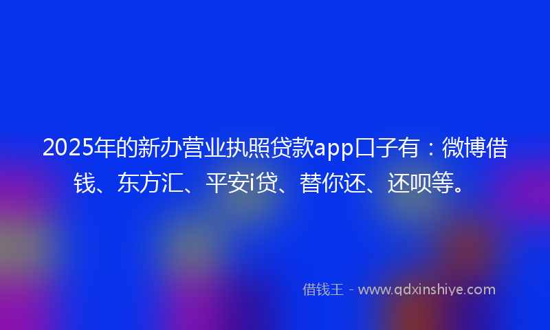 2025年的新办营业执照贷款app口子有：微博借钱、东方汇、平安i贷、替你还、还呗等。