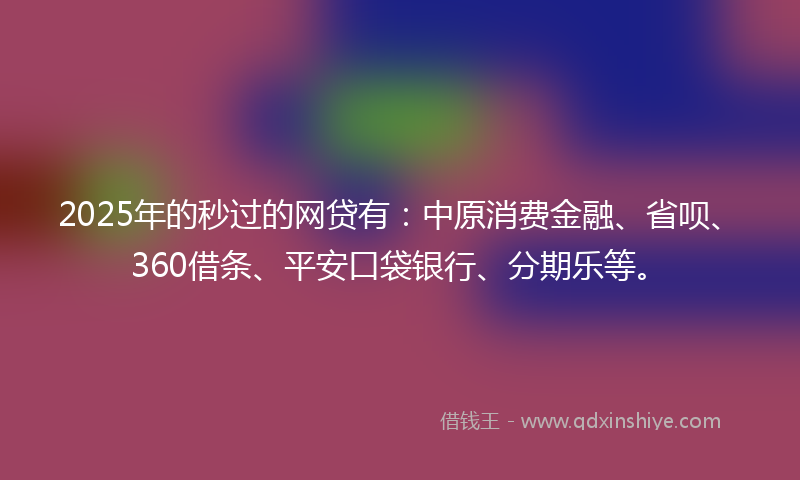 2025年的秒过的网贷有：中原消费金融、省呗、360借条、平安口袋银行、分期乐等。