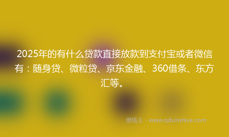 2025年的有什么贷款直接放款到支付宝或者微信有：随身贷、微粒贷、京东金融、360借条、东方汇等。