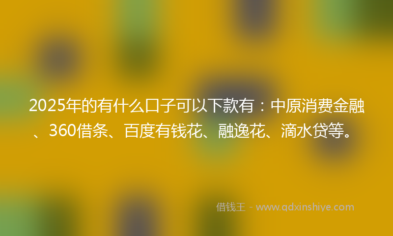 2025年的有什么口子可以下款有：中原消费金融、360借条、百度有钱花、融逸花、滴水贷等。