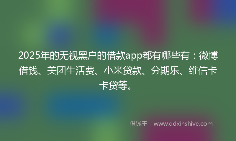 2025年的无视黑户的借款app都有哪些有：微博借钱、美团生活费、小米贷款、分期乐、维信卡卡贷等。