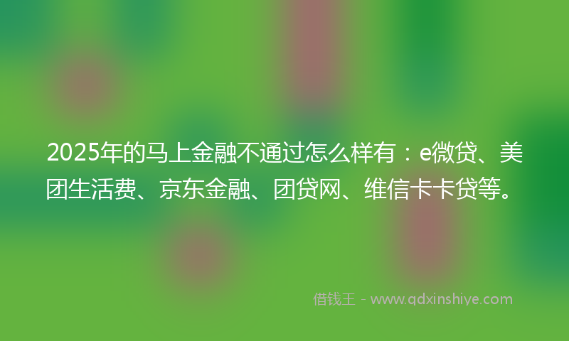2025年的马上金融不通过怎么样有：e微贷、美团生活费、京东金融、团贷网、维信卡卡贷等。